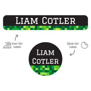 camp clothing labels pack pixels green