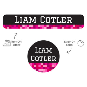 camp clothing labels pack pixels pink