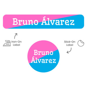 two-tone pink bright blue camp clothing labels pack