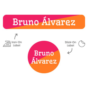 two-tone raspberry pink orange camp clothing labels pack