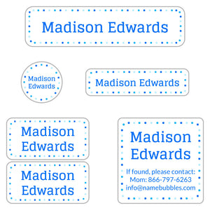 camp labels pack dots beluga blue