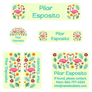flamingo yellow green camp labels pack