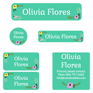camp labels pack floral turquoise