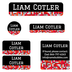 camp labels pack pixels red gray