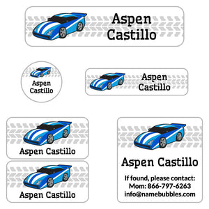 race car blue camp labels pack