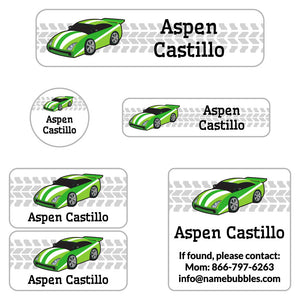 race car green camp labels pack