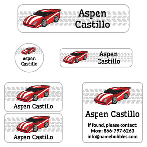 race car red camp labels pack