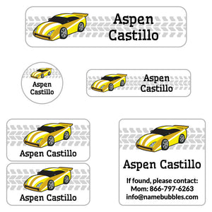 race car yellow camp labels pack