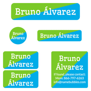 two-tone lime green bright blue camp labels pack