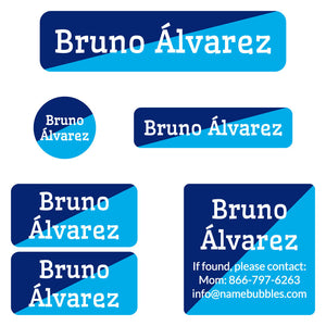 two-tone navy blue bright blue camp labels pack