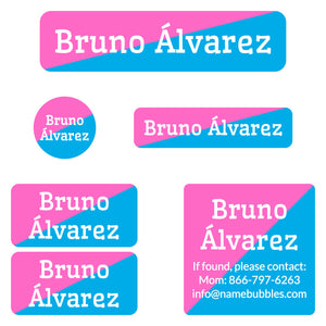 two-tone pink bright blue camp labels pack