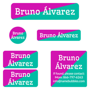 two-tone red violet turquoise camp labels pack