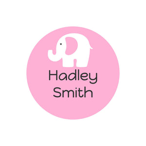 elephant baby pink circle name labels