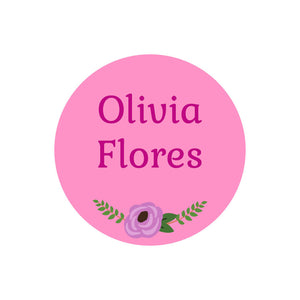 circle name labels floral pink