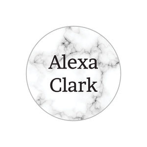 waterproof name stickers with white marble background