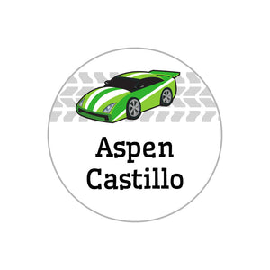 race car green circle name labels