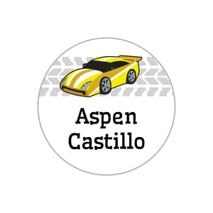 race car yellow circle name labels