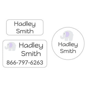 elephant white baby purple clothing labels pack