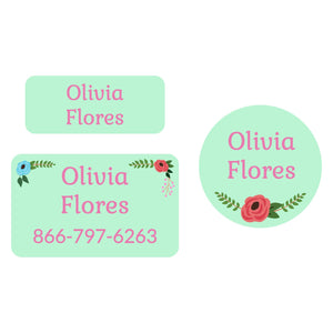 clothing labels pack floral mint
