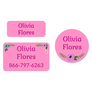 clothing labels pack floral pink