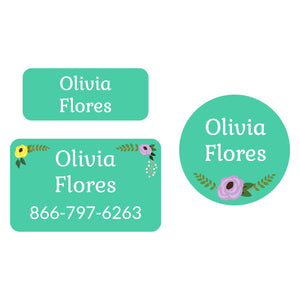 clothing labels pack floral turquoise