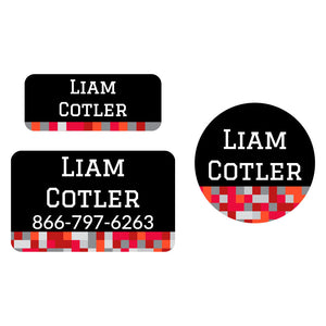 clothing labels pack pixels red gray