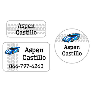 race car blue clothing labels pack