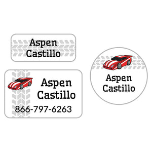 race car red clothing labels pack