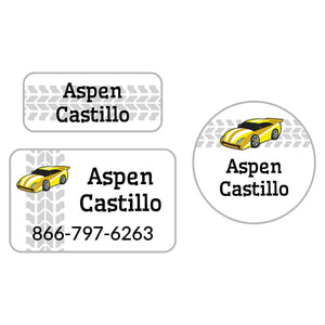 race car yellow clothing labels pack
