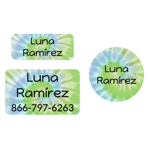 Tie-dye green clothing labels pack