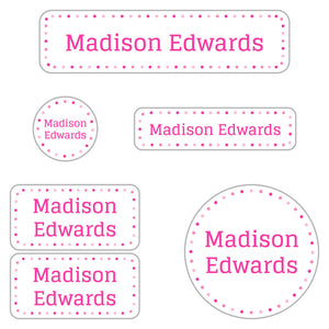 daycare labels pack dots powderpuff pink