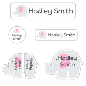 elephant white baby pink daycare labels pack