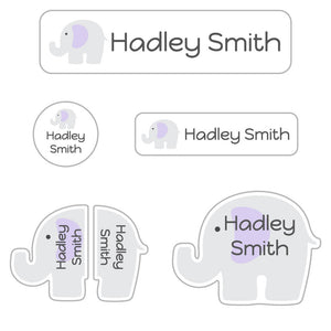 elephant white baby purple daycare labels pack