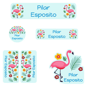 flamingo light blue daycare labels pack