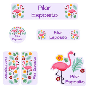 flamingo light purple daycare labels pack