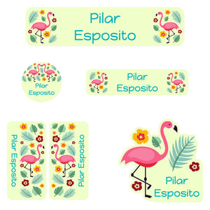 flamingo yellow green daycare labels pack