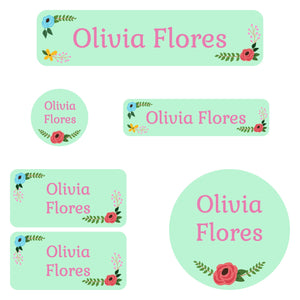 daycare labels pack floral mint