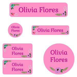 daycare labels pack floral pink