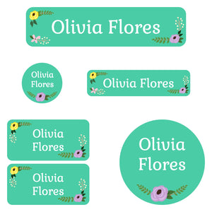daycare labels pack floral turquoise