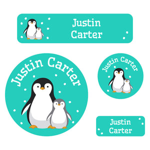 holiday labels pack penguins aqua