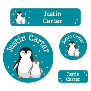 holiday labels pack penguins teal