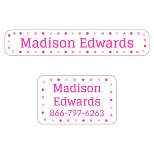 dots powderpuff pink iron-on clothing labels pack