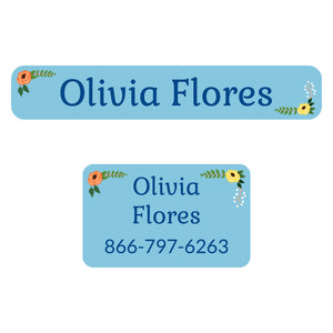 iron-on clothing labels pack floral blue