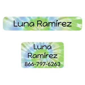 Tie-dye green iron-on clothing labels pack