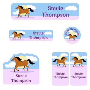 horse sunset stallion kindergarten labels pack