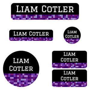 kindergarten labels pack pixels purple