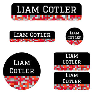 kindergarten labels pack pixels red gray