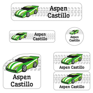 race car green kindergarten labels pack