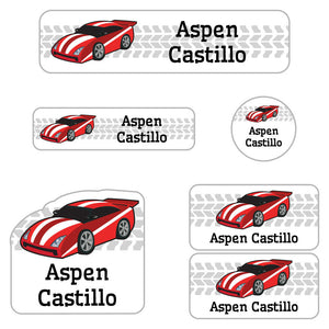 race car red kindergarten labels pack