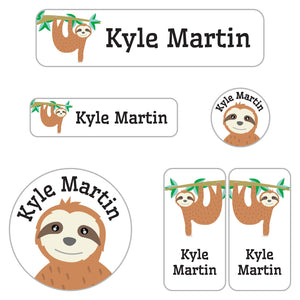 name labels with a variety of shapes with sloth design
